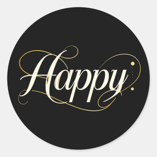 Vibrant Pastel Gradient HAPPY Typography - Modern  ラウンドシール (正面)