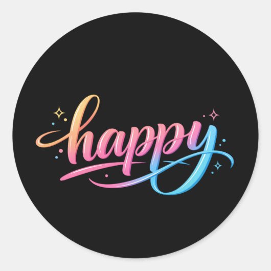 Vibrant Pastel Gradient HAPPY Typography - Modern  ラウンドシール (正面)