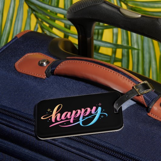 Vibrant Pastel Gradient HAPPY Typography - Modern ラゲッジタグ (正面インサイチュ3)