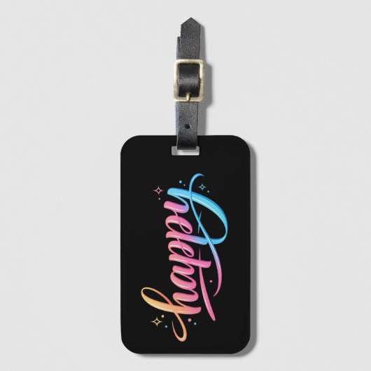 Vibrant Pastel Gradient HAPPY Typography - Modern ラゲッジタグ (正面縦)