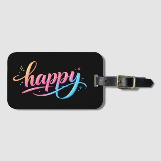 Vibrant Pastel Gradient HAPPY Typography - Modern  ラゲッジタグ (正面横)