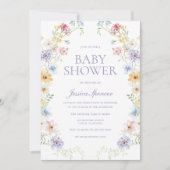 Vibrant Pastel Wildflowers Modern Baby Shower 招待状 (正面)