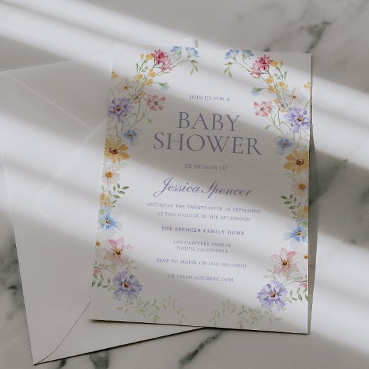 Vibrant Pastel Wildflowers Modern Baby Shower 招待状