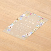 Vibrant Pastel Wildflowers Modern Wedding アクリル招待状 (レイダウン)