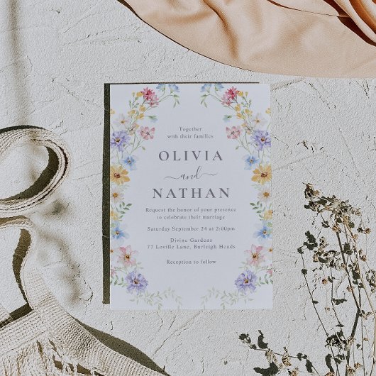 Vibrant Pastel Wildflowers Modern Wedding 招待状