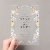 Vibrant Pastel Wildflowers Wedding Save The Date アクリル招待状 (インサイチュ (ポータブル))