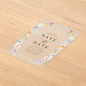 Vibrant Pastel Wildflowers Wedding Save The Date アクリル招待状 (レイダウン)