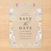 Vibrant Pastel Wildflowers Wedding Save The Date アクリル招待状 (正面)