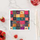 Vibrant Patchwork Quilt with Classic Florals スタンダードカクテルナプキン (インサイチュ)