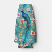 Vibrant Peacock With Feathers & Lush Florals ボトルクーラー (正面)