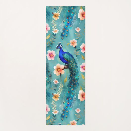 Vibrant Peacock With Feathers & Lush Florals ヨガマット (正面)