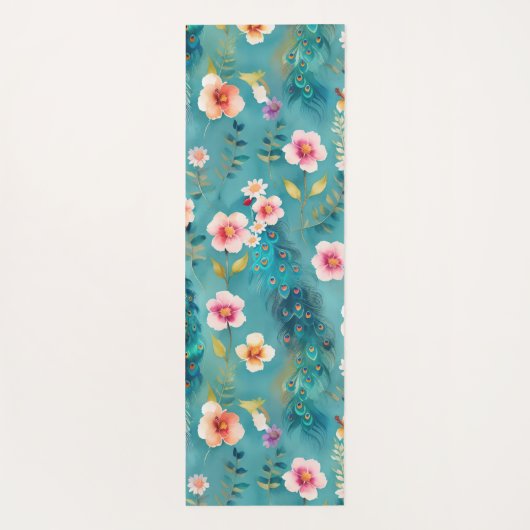 Vibrant Peacock With Feathers & Lush Florals ヨガマット (裏面)