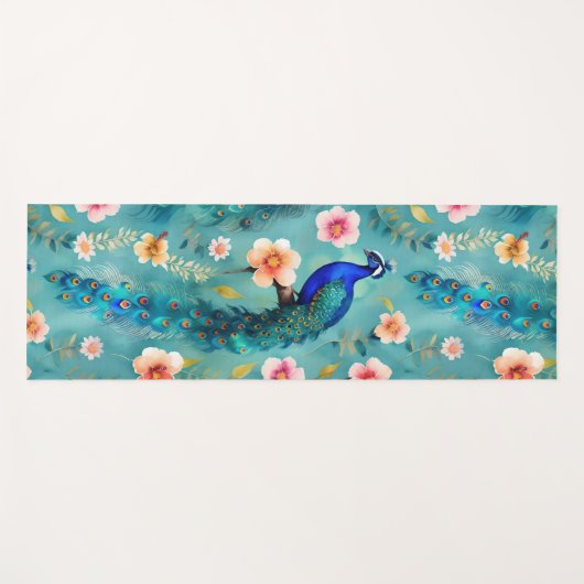Vibrant Peacock With Feathers & Lush Florals ヨガマット (正面(横))