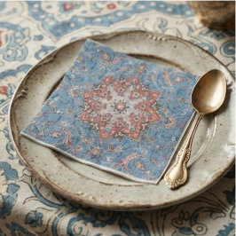 Vibrant Persian Vintage Rug Turquoise スタンダードカクテルナプキン