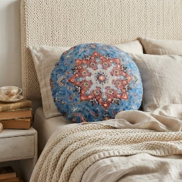 Vibrant Persian Vintage Rug Turquoise ラウンドクッション