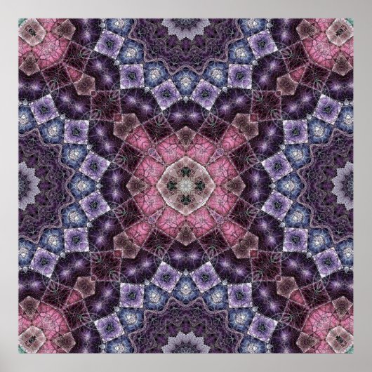 Vibrant Pink and Purple Mandala Web Pattern ポスター (正面)