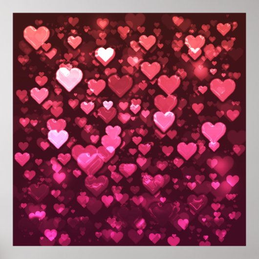 Vibrant Pink and Red Bokeh Hearts of Love ポスター (正面)