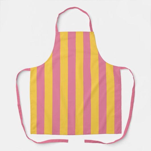 Vibrant Pink and Yellow Vertical Striped Pattern エプロン (正面)