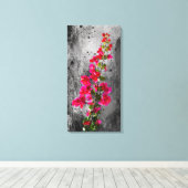 Vibrant Pink Bougainvillea Over Grayscale Textured キャンバスプリント (インサイチュ (ウッドフロア))