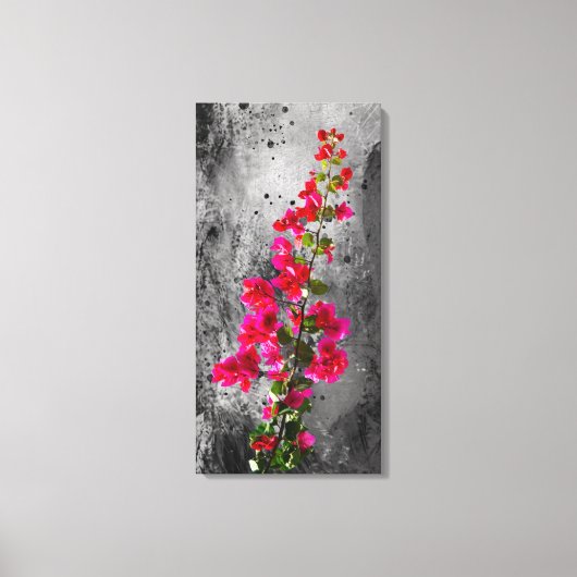 Vibrant Pink Bougainvillea Over Grayscale Textured キャンバスプリント (正面)