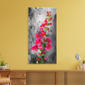 Vibrant Pink Bougainvillea Over Grayscale Textured キャンバスプリント (インサイチュ (リビング))