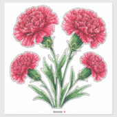 Vibrant Pink Carnations With Green Stems シール (シート)