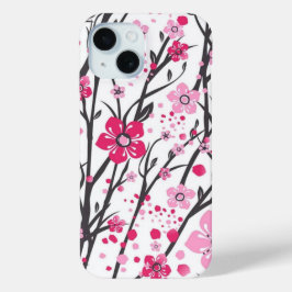Vibrant Pink Cherry Blossom Branches Pattern Phone iPhone 15ケース