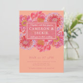 Vibrant Pink Coral Zinnia Wedding 招待状 (スタンド正面)