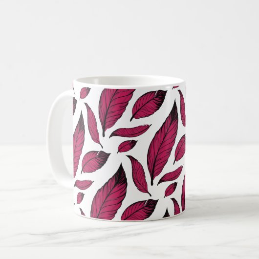 Vibrant Pink Feather Pattern コーヒーマグカップ (正面左)