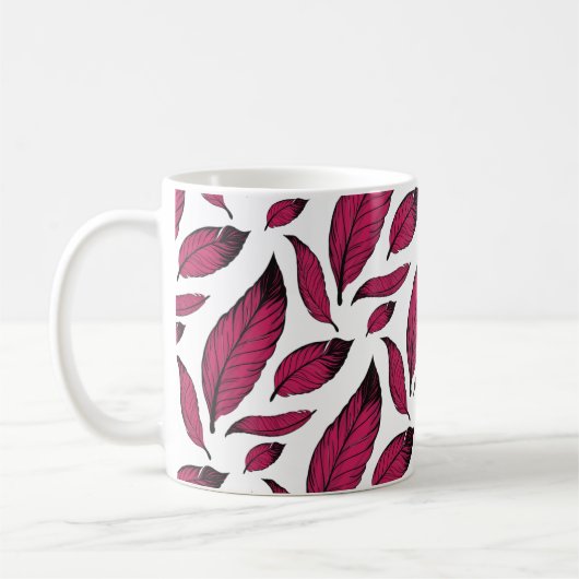 Vibrant Pink Feather Pattern コーヒーマグカップ (左)