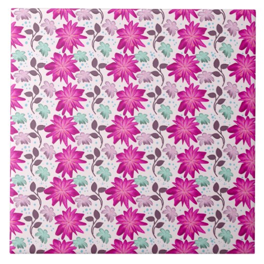 Vibrant Pink Floral Pattern | Bold Modern Flowers  タイル (正面)