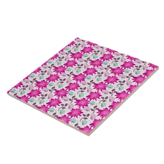 Vibrant Pink Floral Pattern | Bold Modern Flowers  タイル (側面)