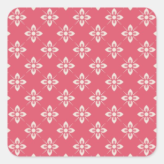Vibrant Pink Floral Pattern with Geometric Flowers スクエアシール (正面)