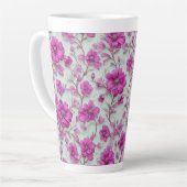 Vibrant Pink Floral Pattern With Magenta Flowers カフェラテマグ (左アングル)