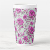 Vibrant Pink Floral Pattern With Magenta Flowers カフェラテマグ (正面)