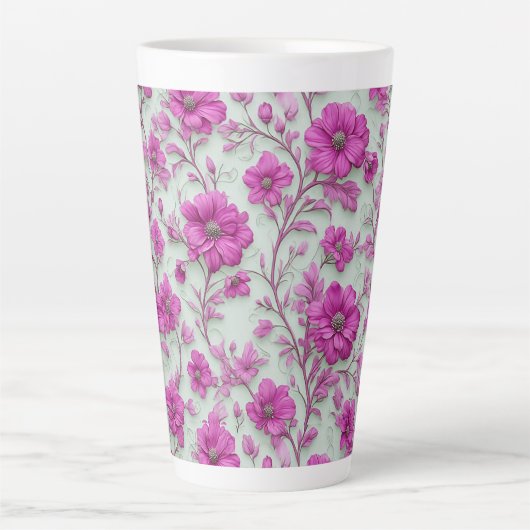 Vibrant Pink Floral Pattern With Magenta Flowers カフェラテマグ (正面)