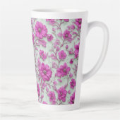 Vibrant Pink Floral Pattern With Magenta Flowers カフェラテマグ (右)