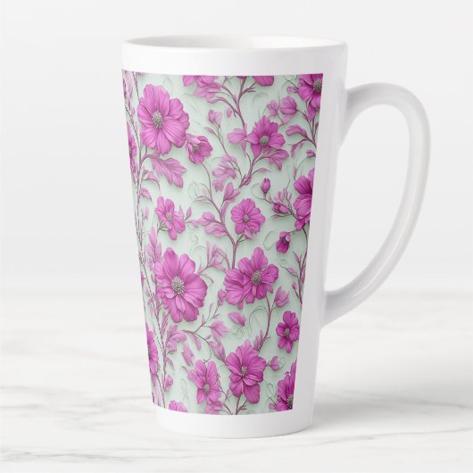Vibrant Pink Floral Pattern With Magenta Flowers カフェラテマグ (右)