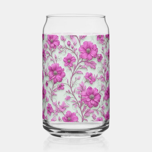 Vibrant Pink Floral Pattern With Magenta Flowers ガラス缶 (正面)
