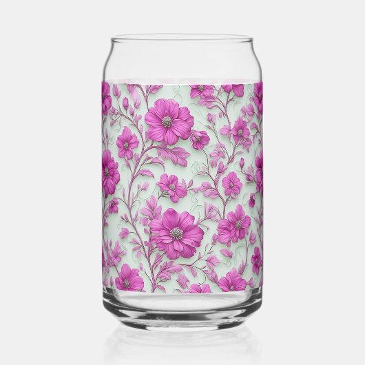 Vibrant Pink Floral Pattern With Magenta Flowers ガラス缶 (裏面)