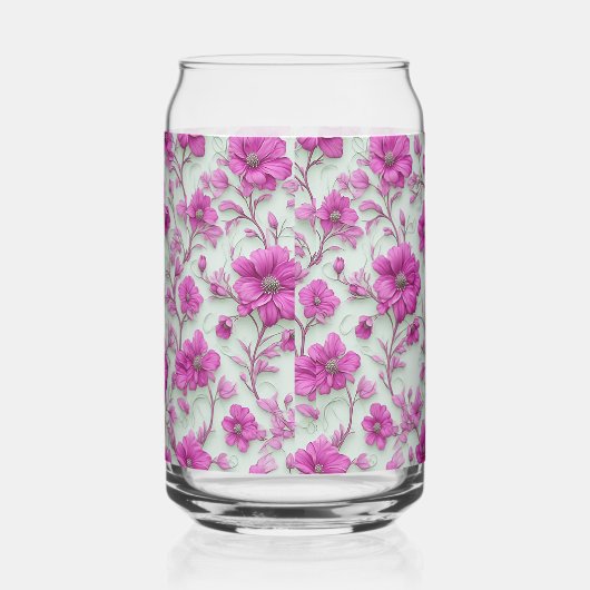 Vibrant Pink Floral Pattern With Magenta Flowers ガラス缶 (右)