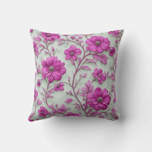 Vibrant Pink Floral Pattern With Magenta Flowers クッション (裏面)