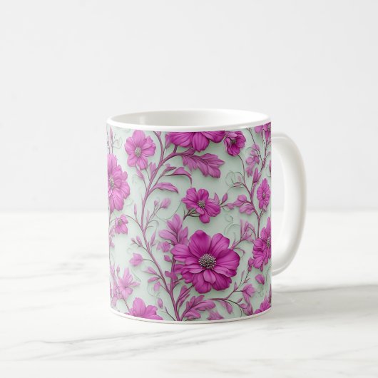 Vibrant Pink Floral Pattern With Magenta Flowers コーヒーマグカップ (正面右)