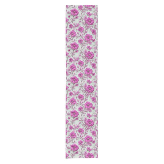 Vibrant Pink Floral Pattern With Magenta Flowers ショートテーブルランナー (正面)