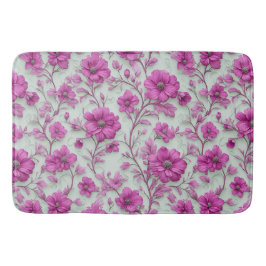Vibrant Pink Floral Pattern With Magenta Flowers バスマット