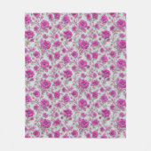 Vibrant Pink Floral Pattern With Magenta Flowers フリースブランケット (正面)