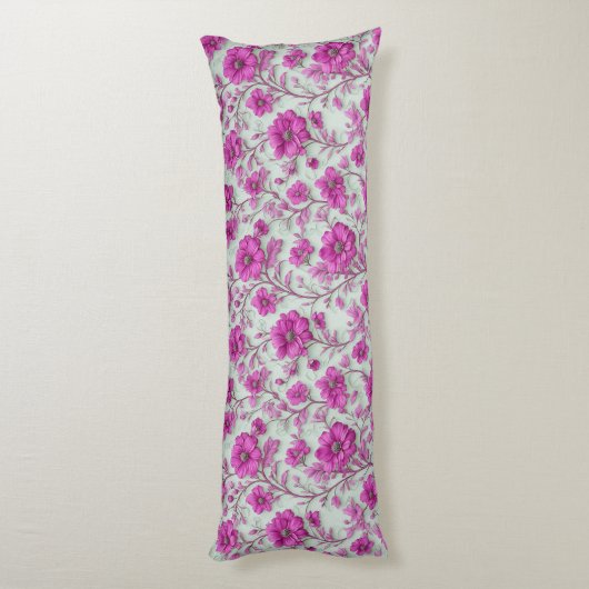 Vibrant Pink Floral Pattern With Magenta Flowers ボディピロー (裏面 (縦))