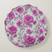 Vibrant Pink Floral Pattern With Magenta Flowers ラウンドクッション (裏面)