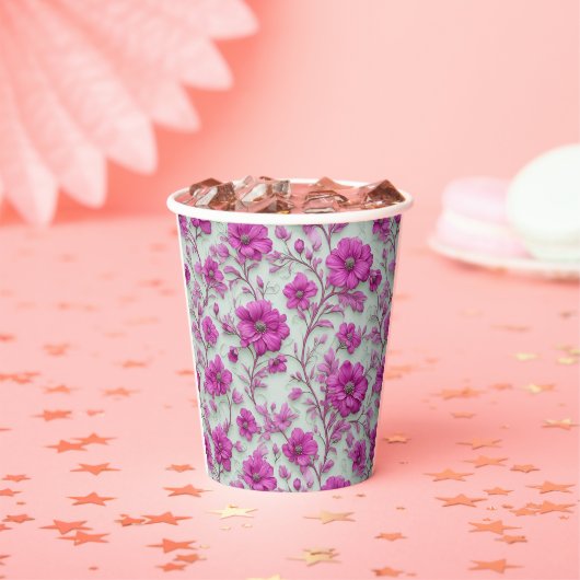 Vibrant Pink Floral Pattern With Magenta Flowers 紙コップ (インサイチュ)