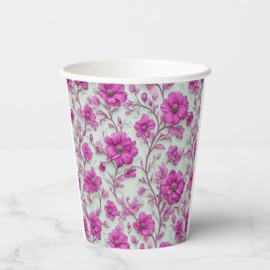 Vibrant Pink Floral Pattern With Magenta Flowers 紙コップ (裏面)